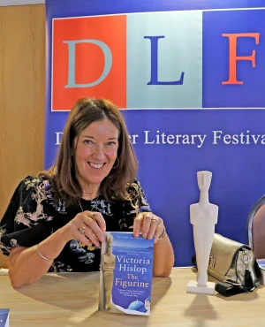 Victoria Hislop with book Victoria Hislop with book